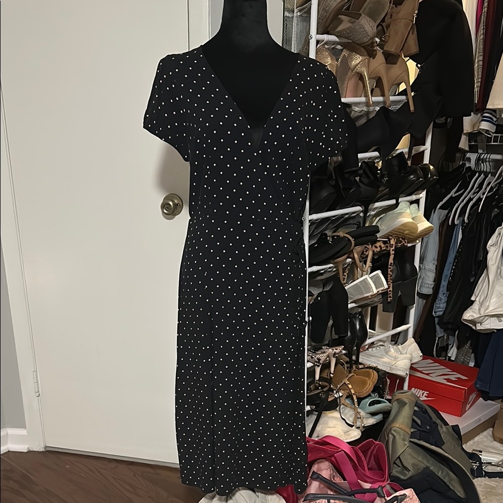Express Black and White Polka Dot Midi Dress